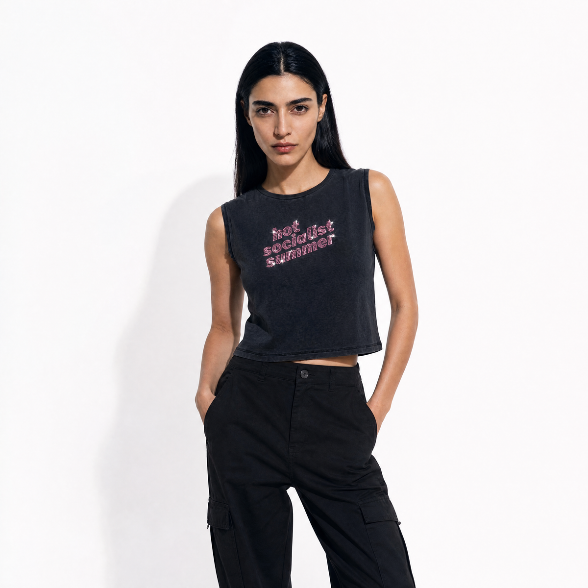 Hot Socialist Summer Unisex Strass Cropped Top